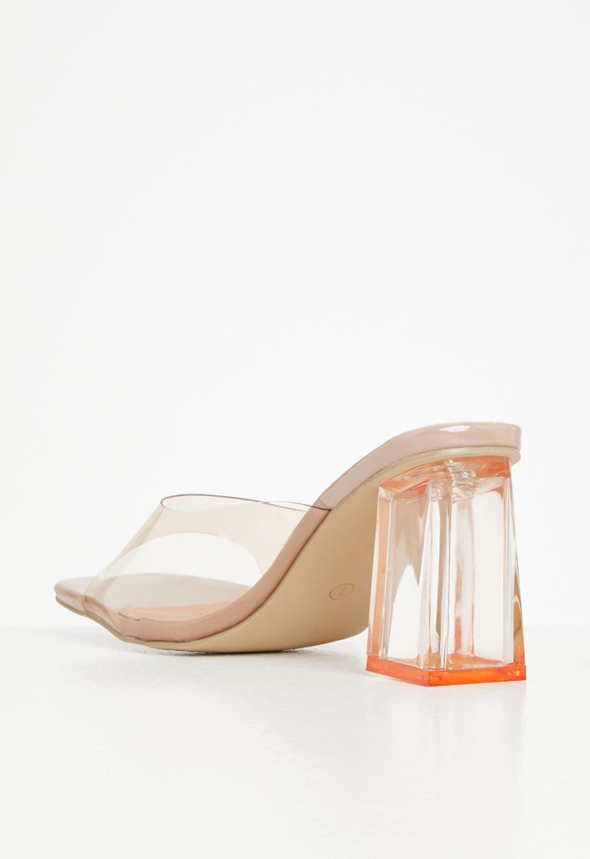Seduction - Barely there square toe block heel mule - stone