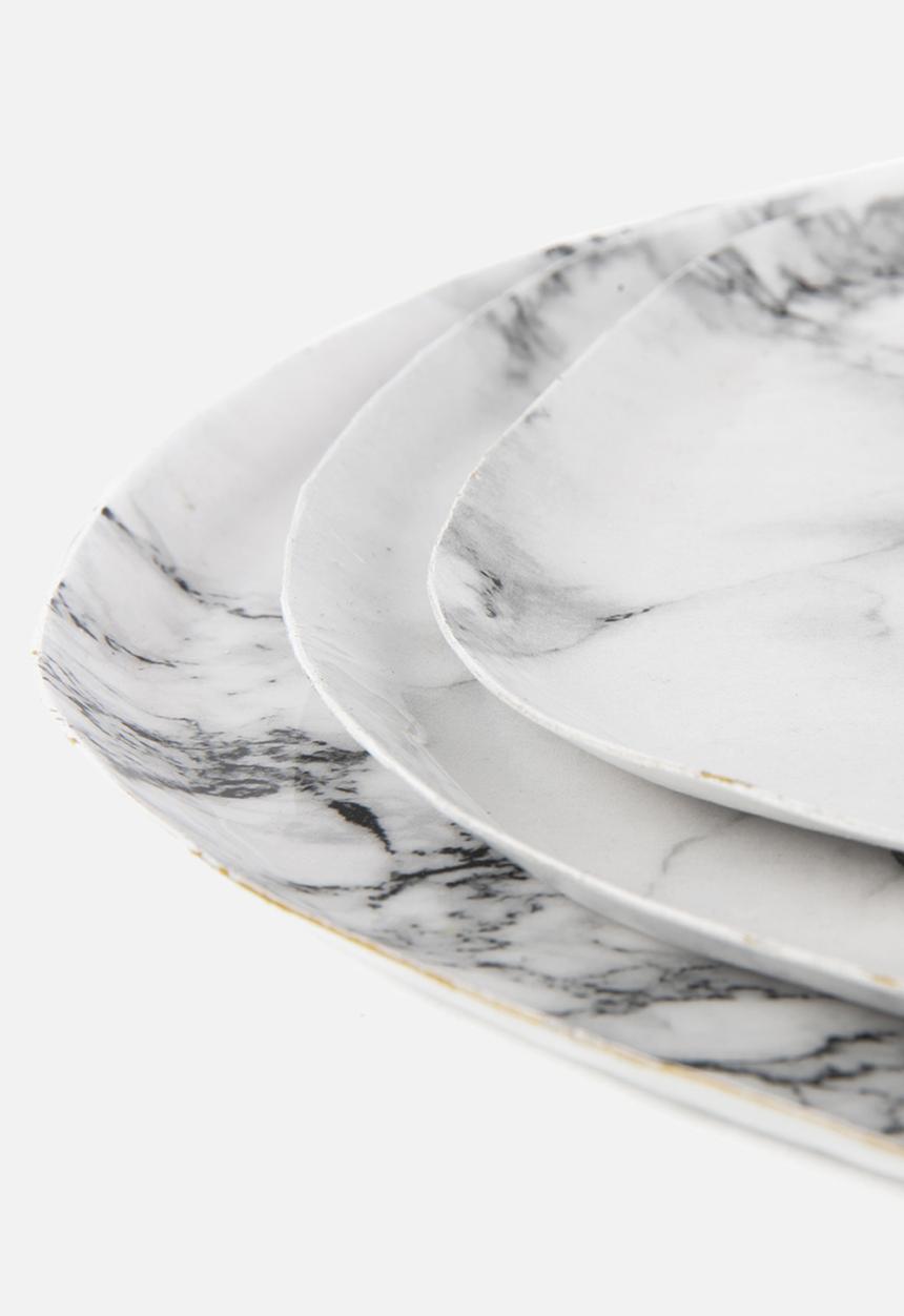 Present Time - Marble look tray - white