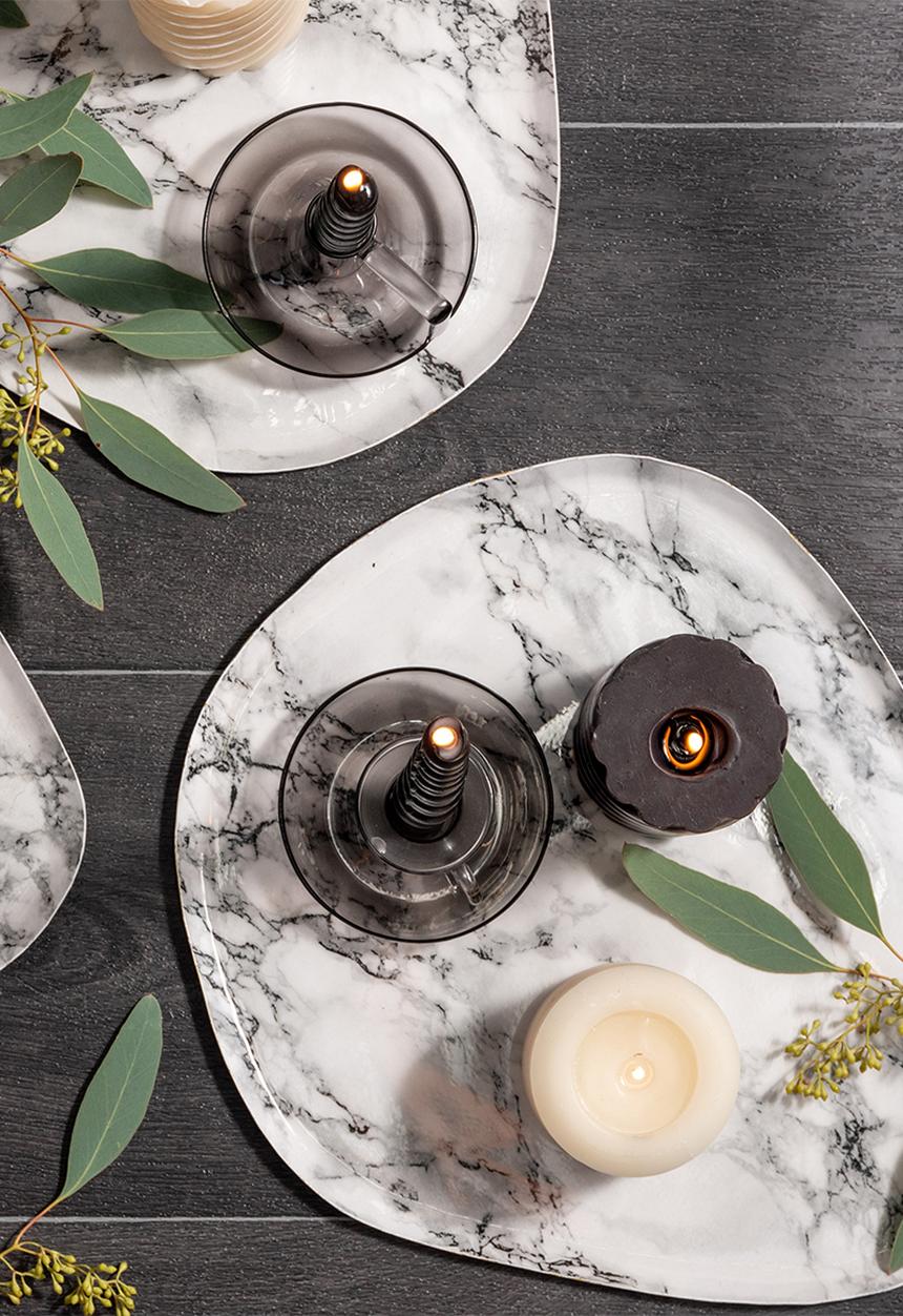 Present Time - Marble look tray - white
