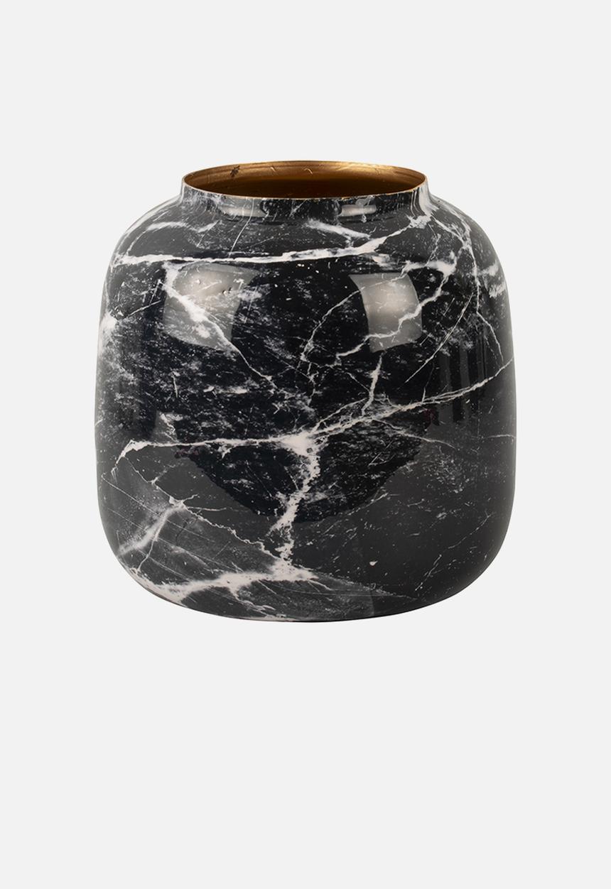 Present Time - Marble look sphere medium vase - black
