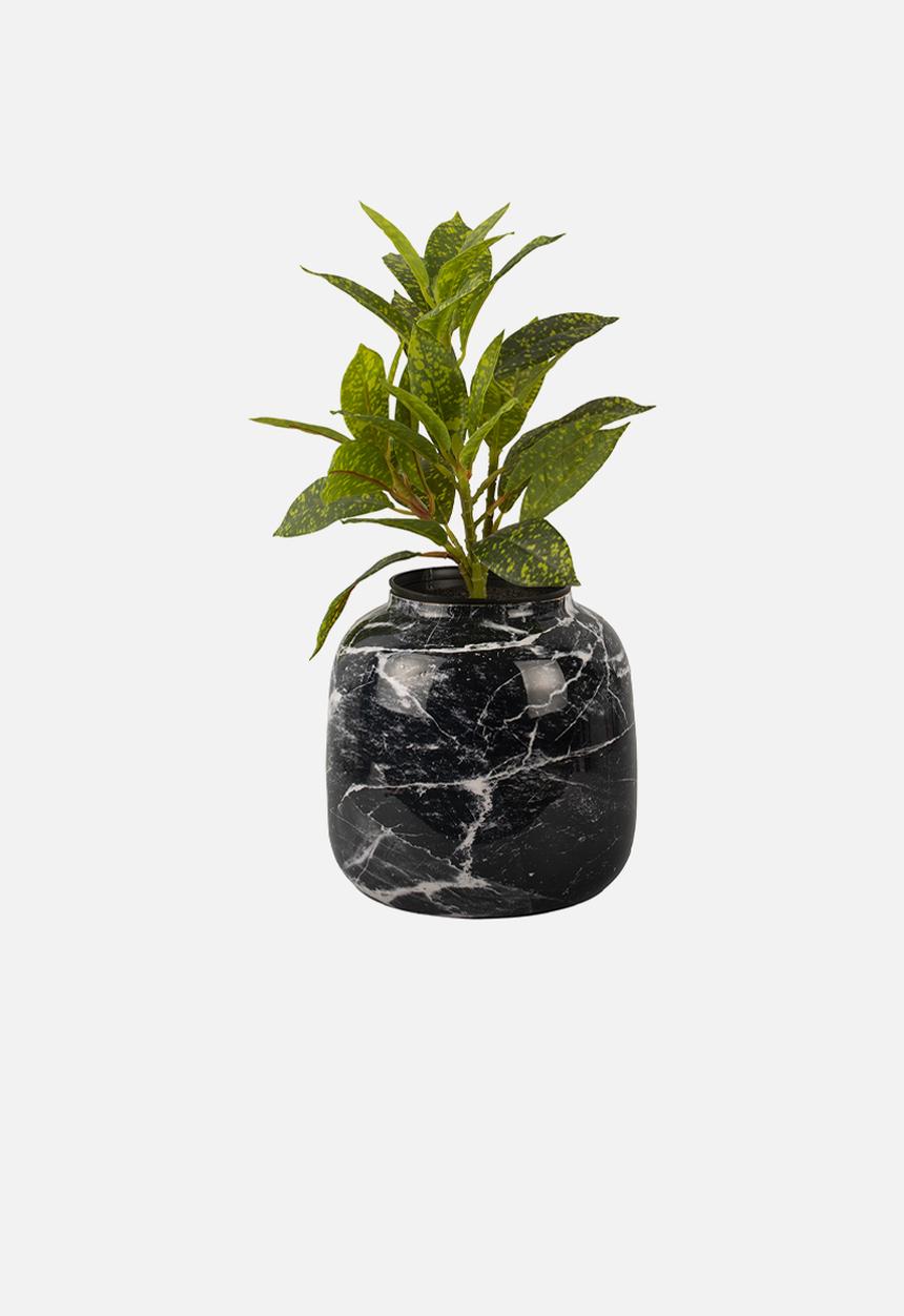 Present Time - Marble look sphere medium vase - black