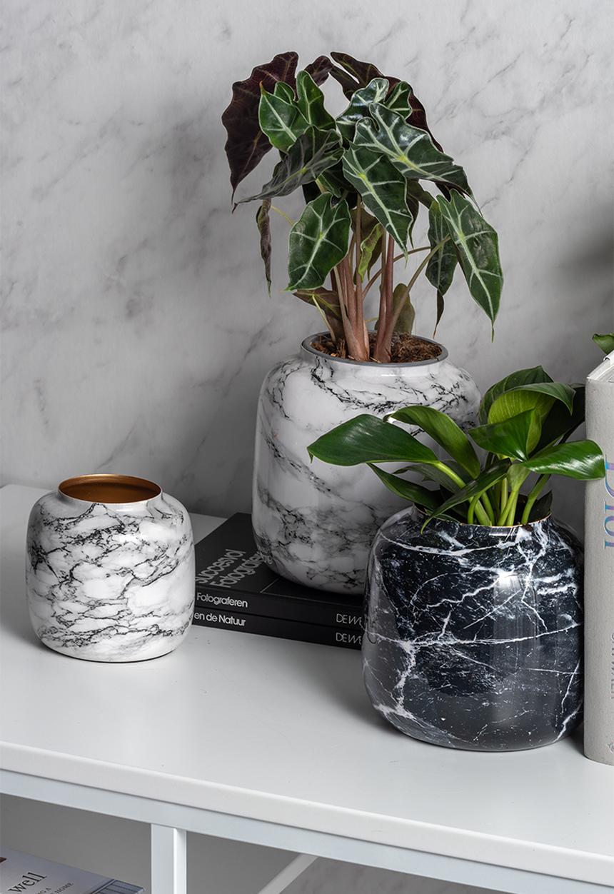 Present Time - Marble look sphere medium vase - black