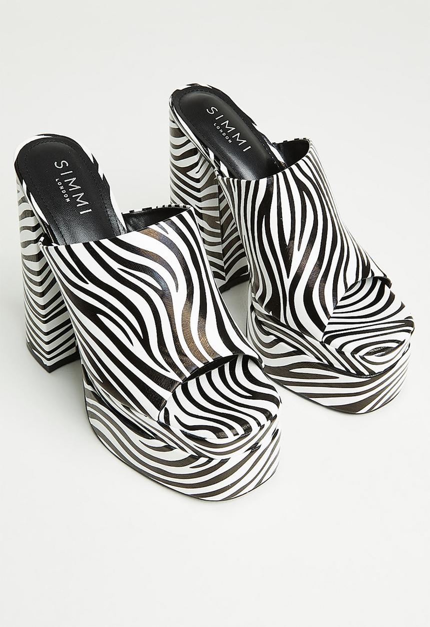 SIMMI London - Robin - 5 platform block heel mule - zebra print