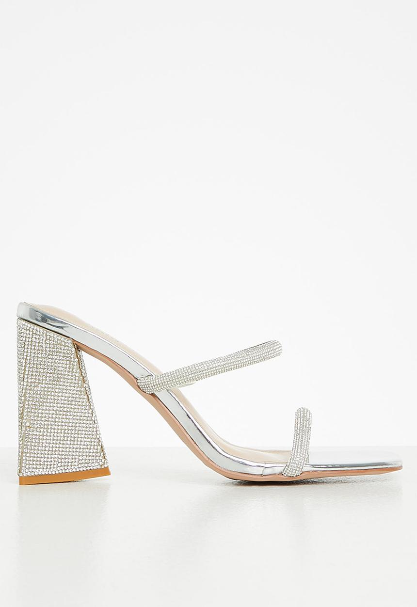 SIMMI London - Peruvian -1 diamante strappy block mule - silver