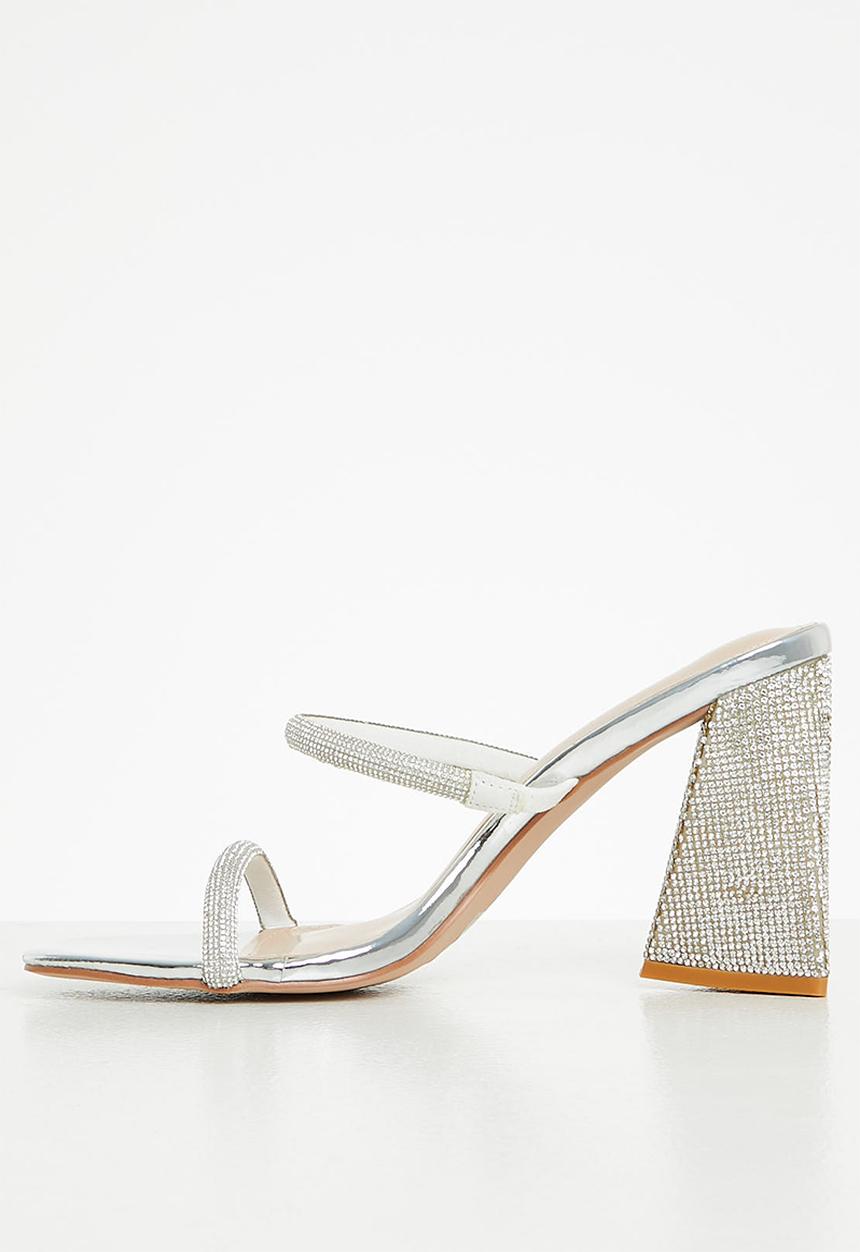 SIMMI London - Peruvian -1 diamante strappy block mule - silver