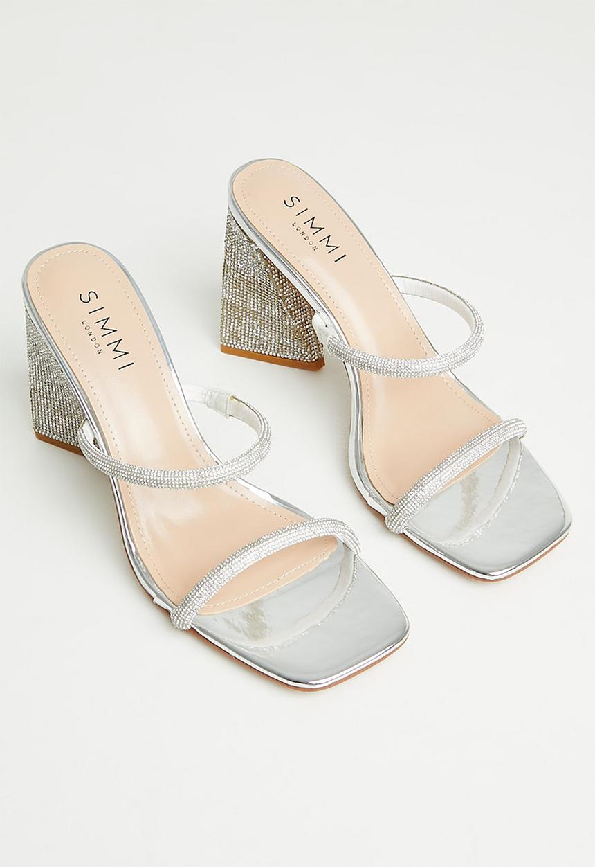SIMMI London - Peruvian -1 diamante strappy block mule - silver