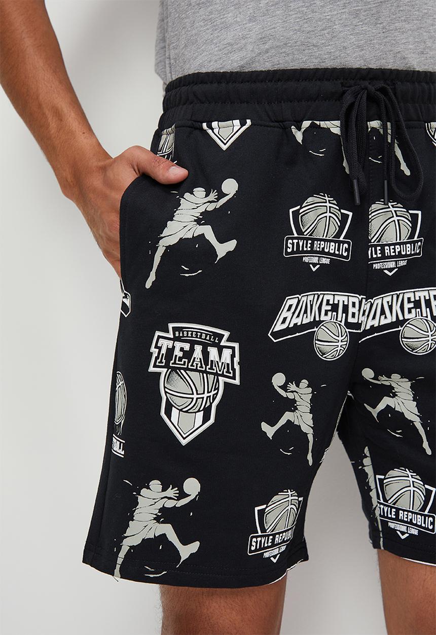 STYLE REPUBLIC - Aop fleece short black