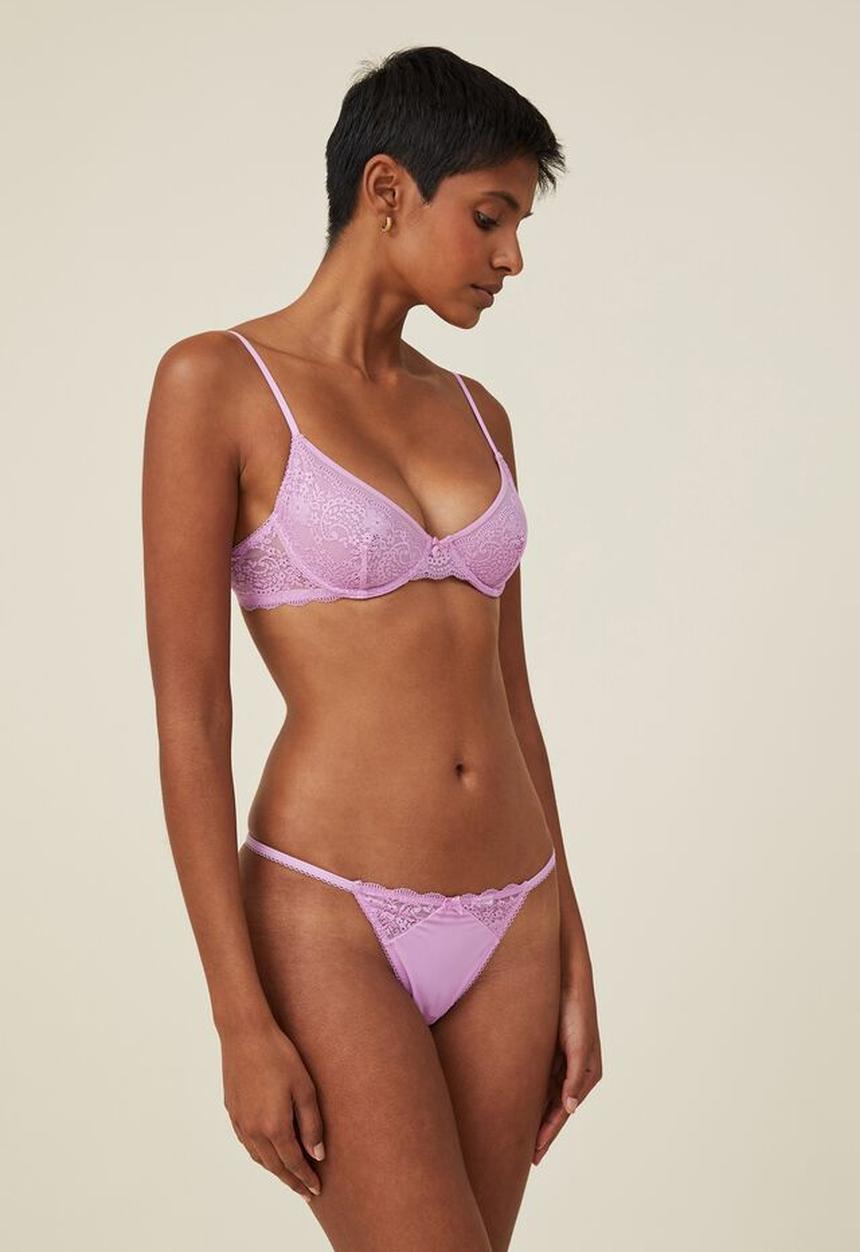 Cotton On - Ultimate comfort lace tanga g string brief - digital orchid