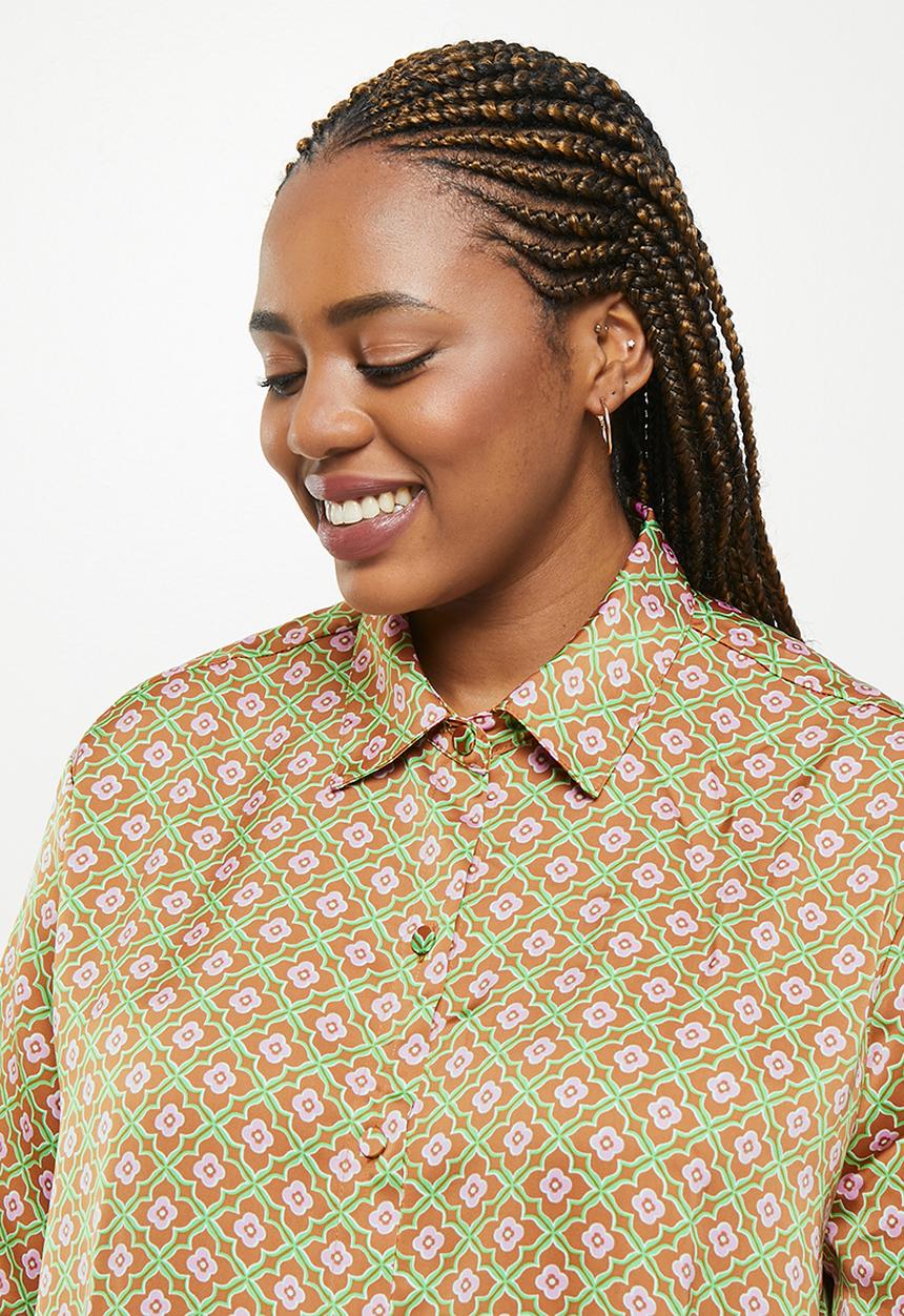 Cotton On - Curve amalfi short sleeve satin shirt - multi