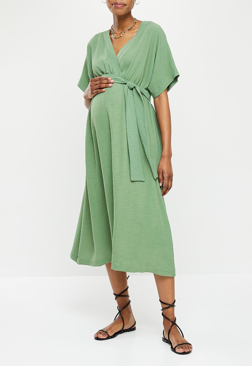 edit Maternity - Maternity textured wrap fit and flare dress - green 