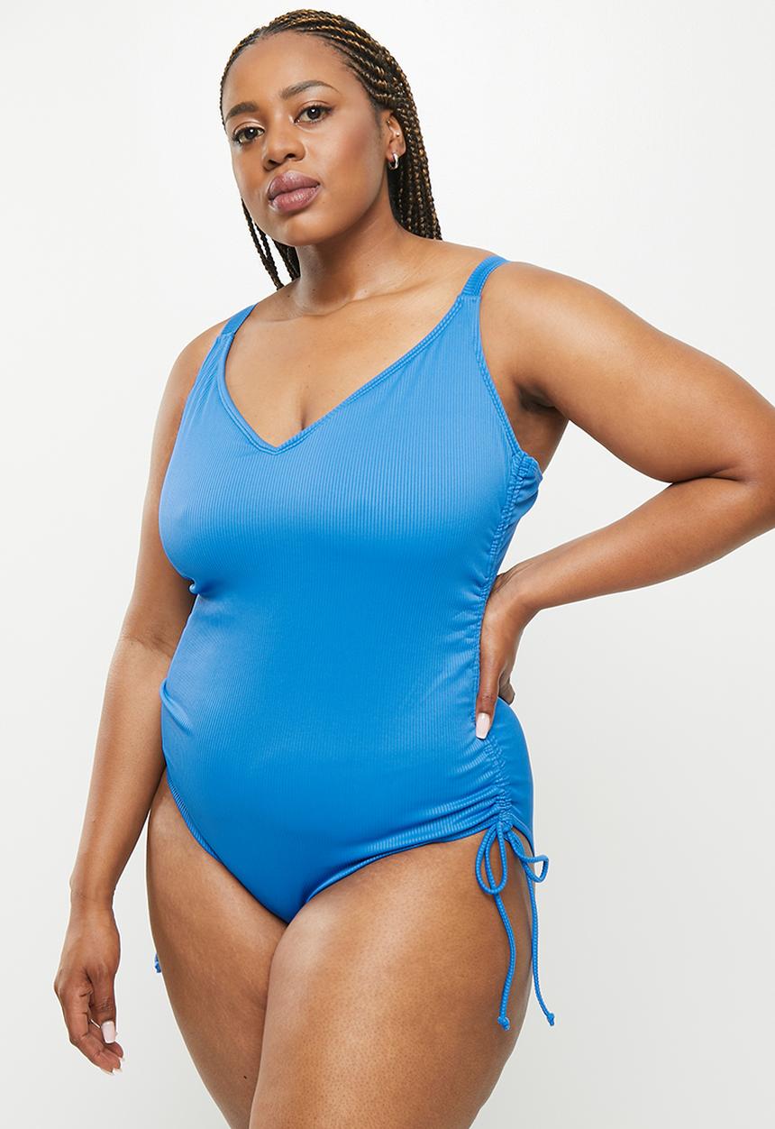 Cotton On - Curve swim ruched side one piece - deep sky rib