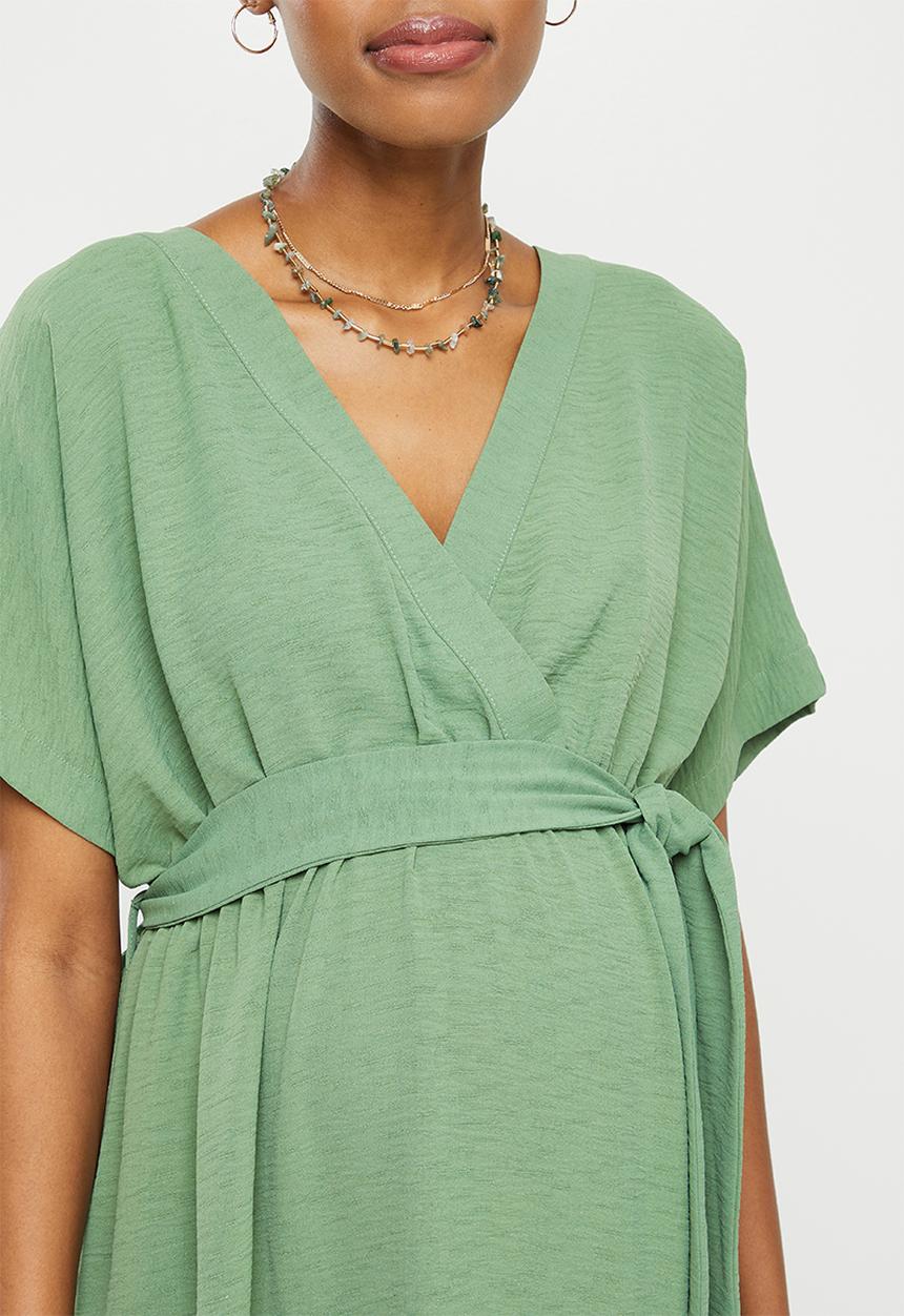 edit Maternity - Maternity textured wrap fit and flare dress - green 
