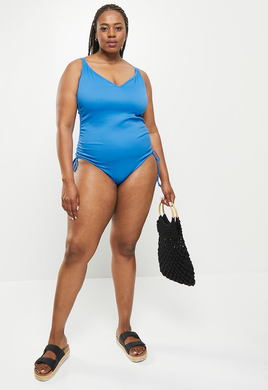 Cotton On - Curve swim ruched side one piece - deep sky rib