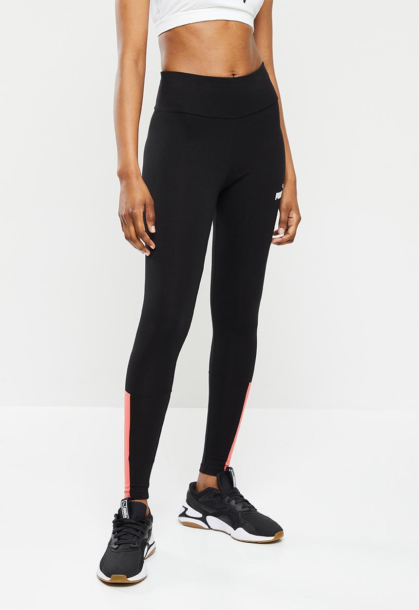 PUMA - Puma power colorblock leggings - puma black / salmon