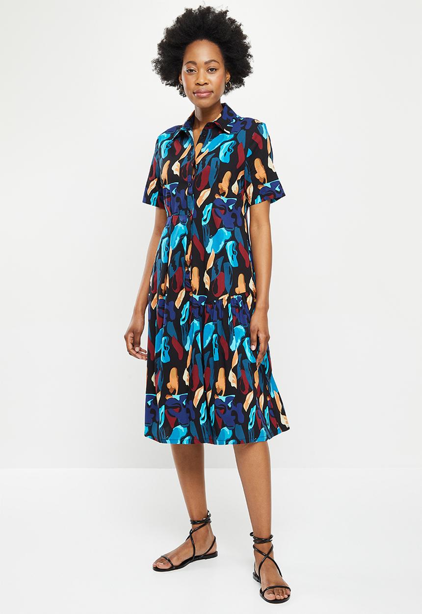 AMANDA LAIRD CHERRY - Kuhlanga dress - black/blue/maroon/clay
