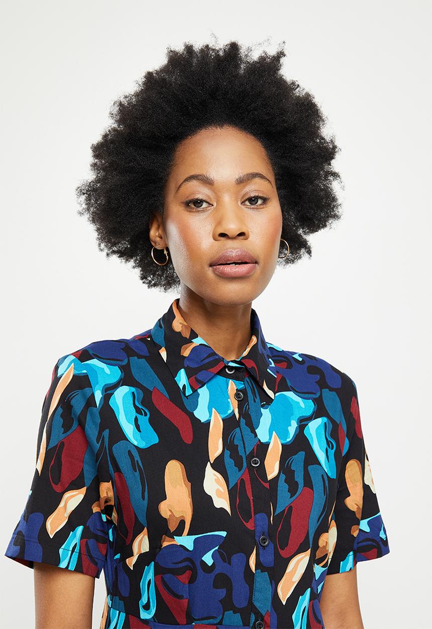 AMANDA LAIRD CHERRY - Kuhlanga dress - black/blue/maroon/clay
