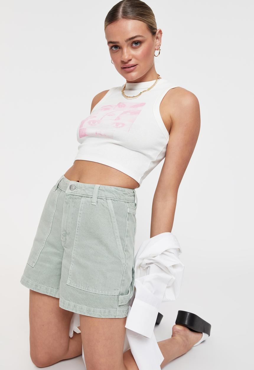 Supré  - Skater denim short - muted green