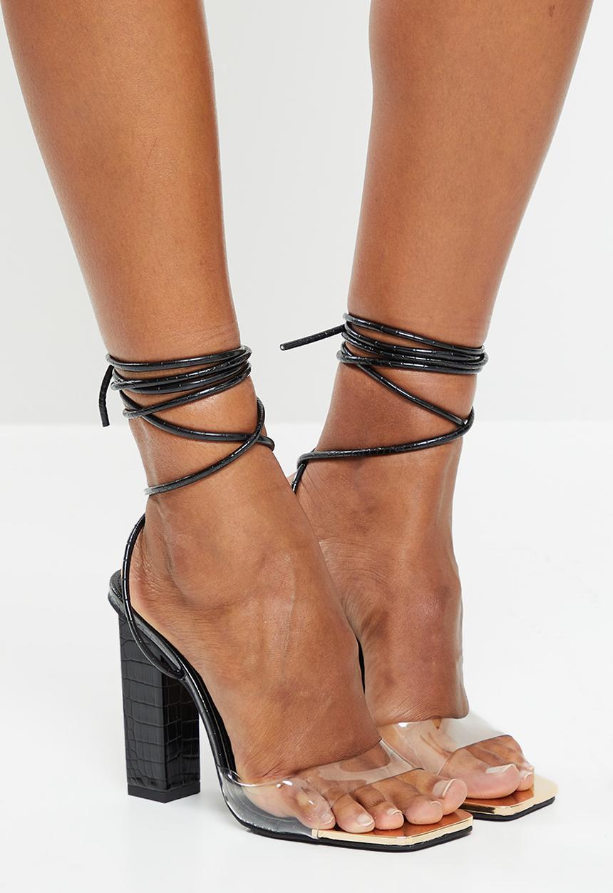 Public Desire - Date-night block heel - black patent croc 