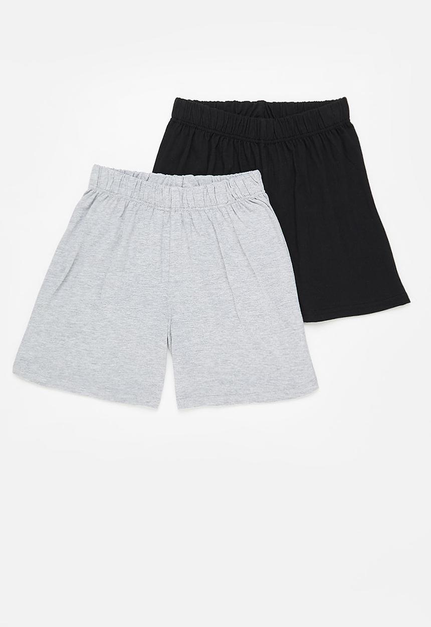 Superbalist - 2 pack cotton sleep short - grey & black