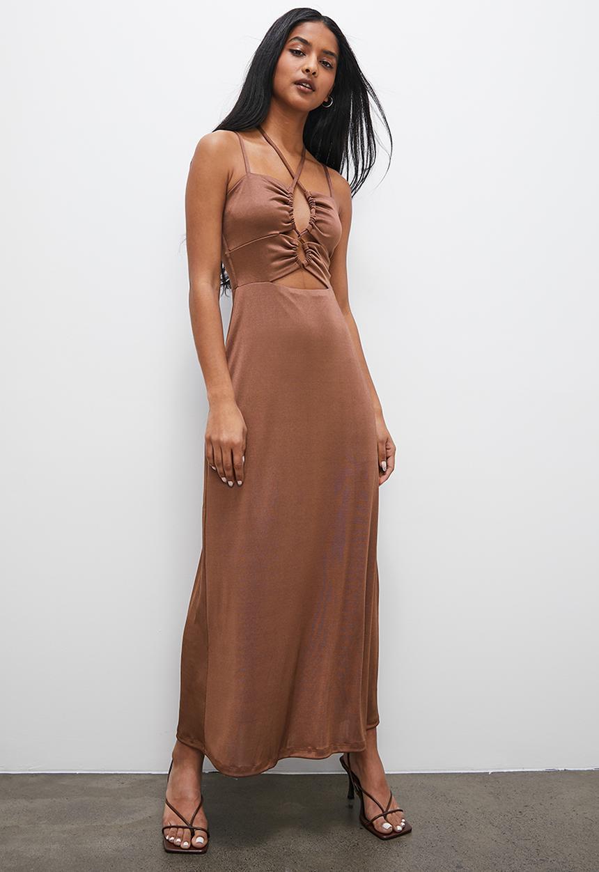 VELVET - Strappy cut out bijou knit maxi dress - mocca
