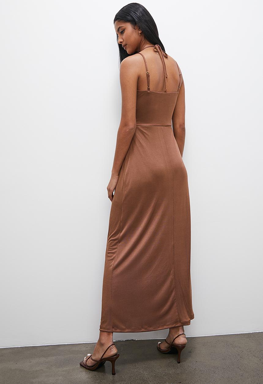VELVET - Strappy cut out bijou knit maxi dress - mocca