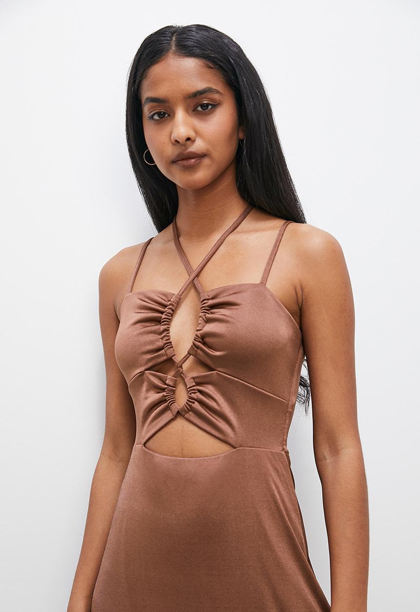 VELVET - Strappy cut out bijou knit maxi dress - mocca