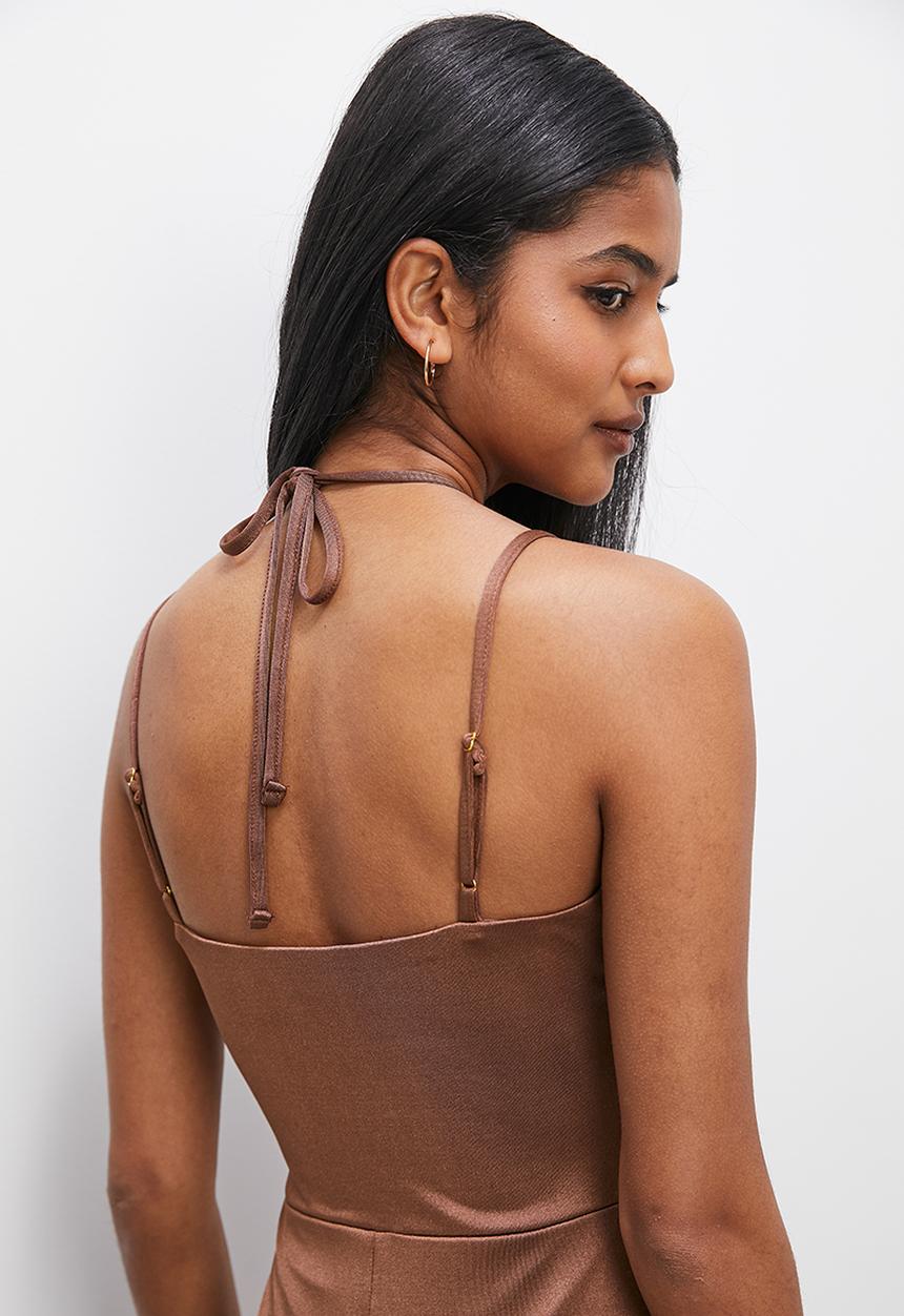 VELVET - Strappy cut out bijou knit maxi dress - mocca