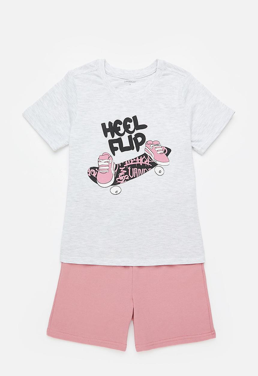 Superbalist - Boys t-shirt & sweat short set - grey & pink