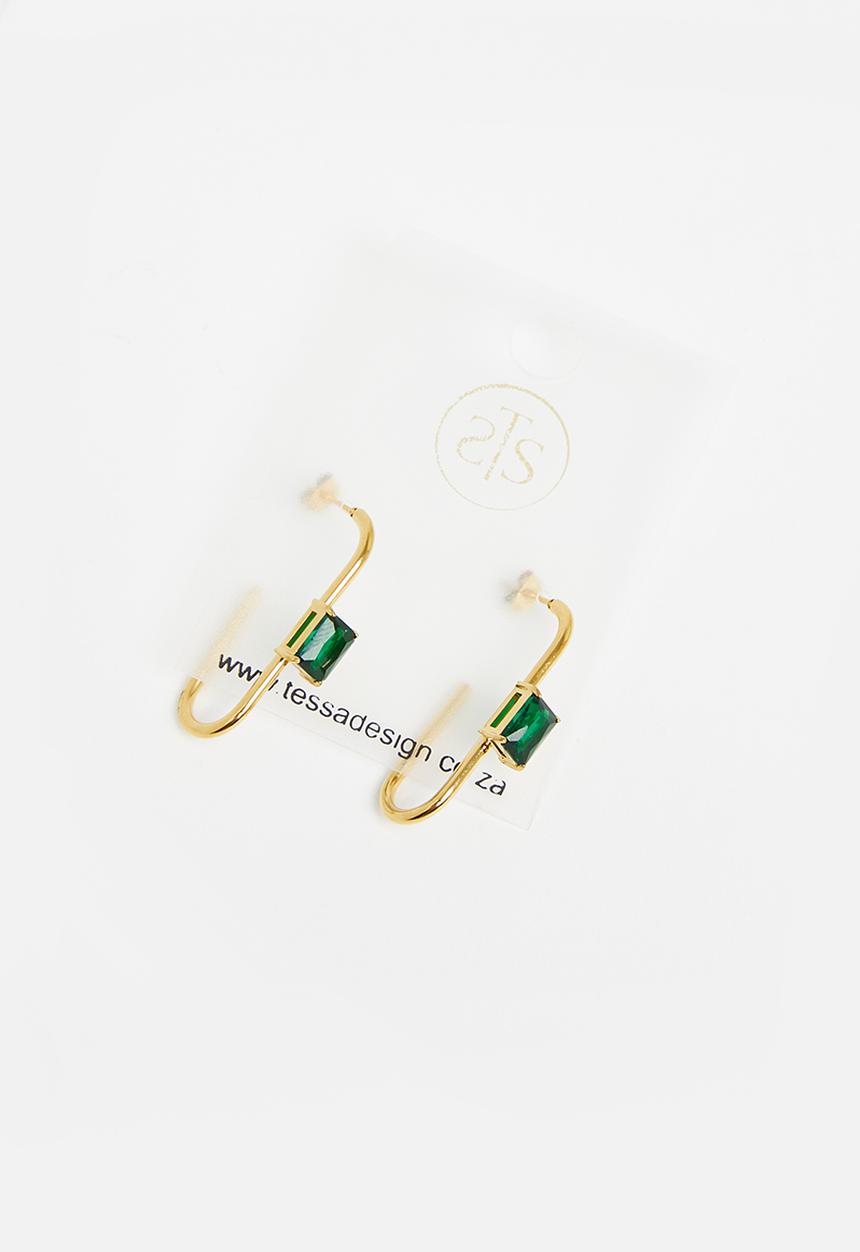 Tessa Design - Mikayla emerald stone geometric hoop - gold