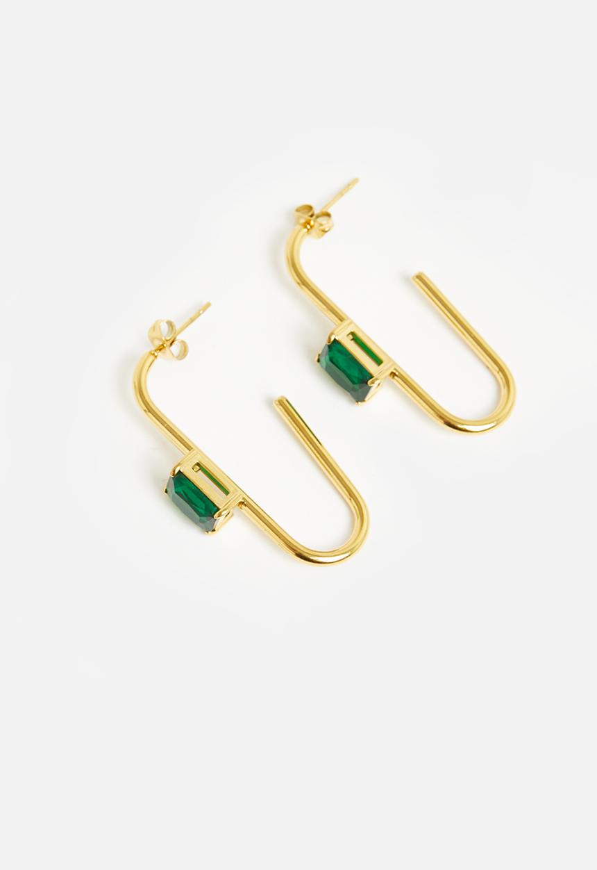 Tessa Design - Mikayla emerald stone geometric hoop - gold