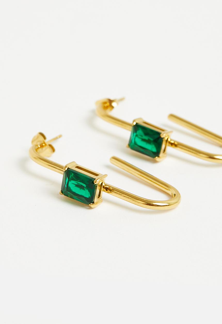 Tessa Design - Mikayla emerald stone geometric hoop - gold
