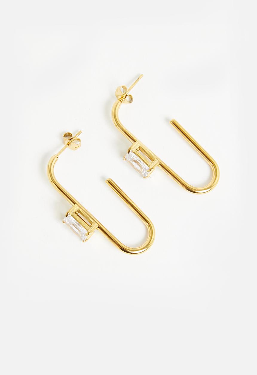 Tessa Design - Ryleigh crystal stone geometric hoop - gold