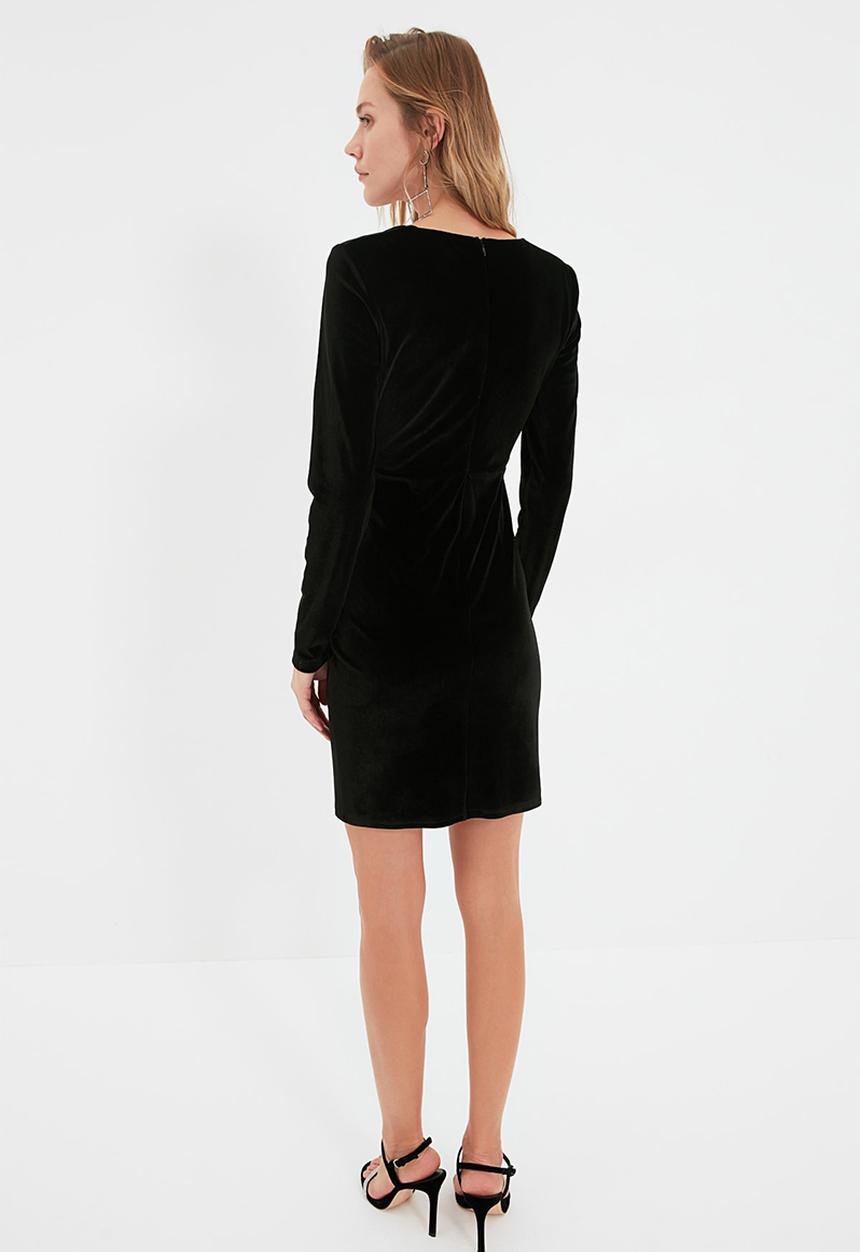 Trendyol - Velvet belted mini dress - black