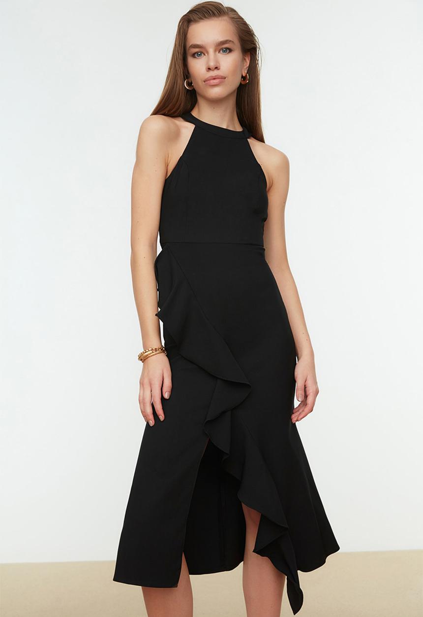 Trendyol - Halter neck flywheel hem dress - black