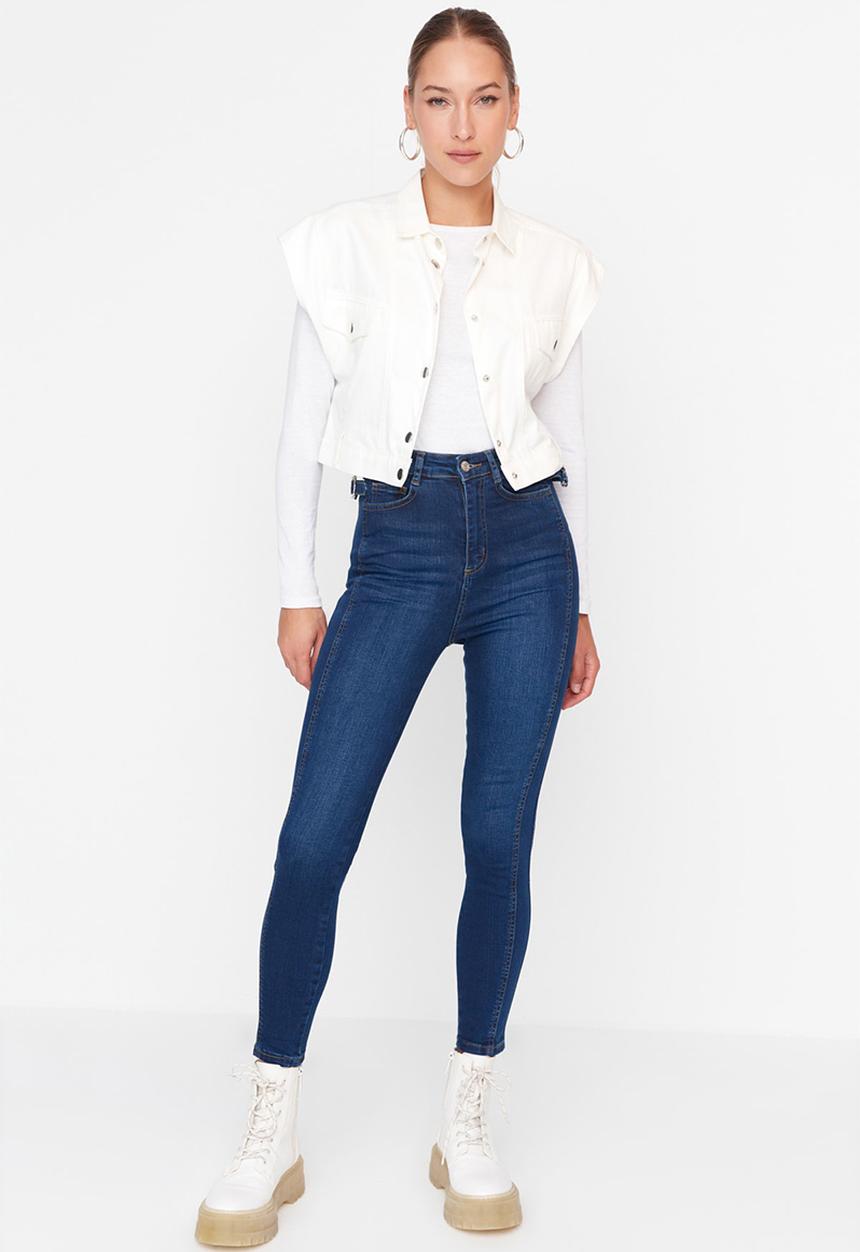 Trendyol - High waist buckle skinny jeans - navy