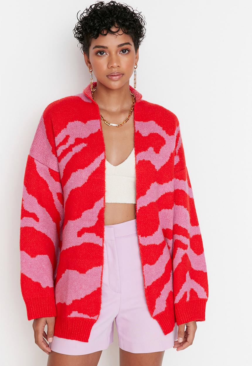 Trendyol - Jacquard knit cardigan - red