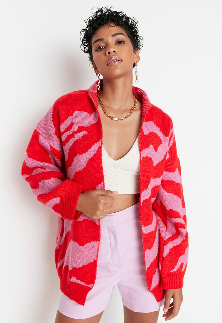 Trendyol - Jacquard knit cardigan - red