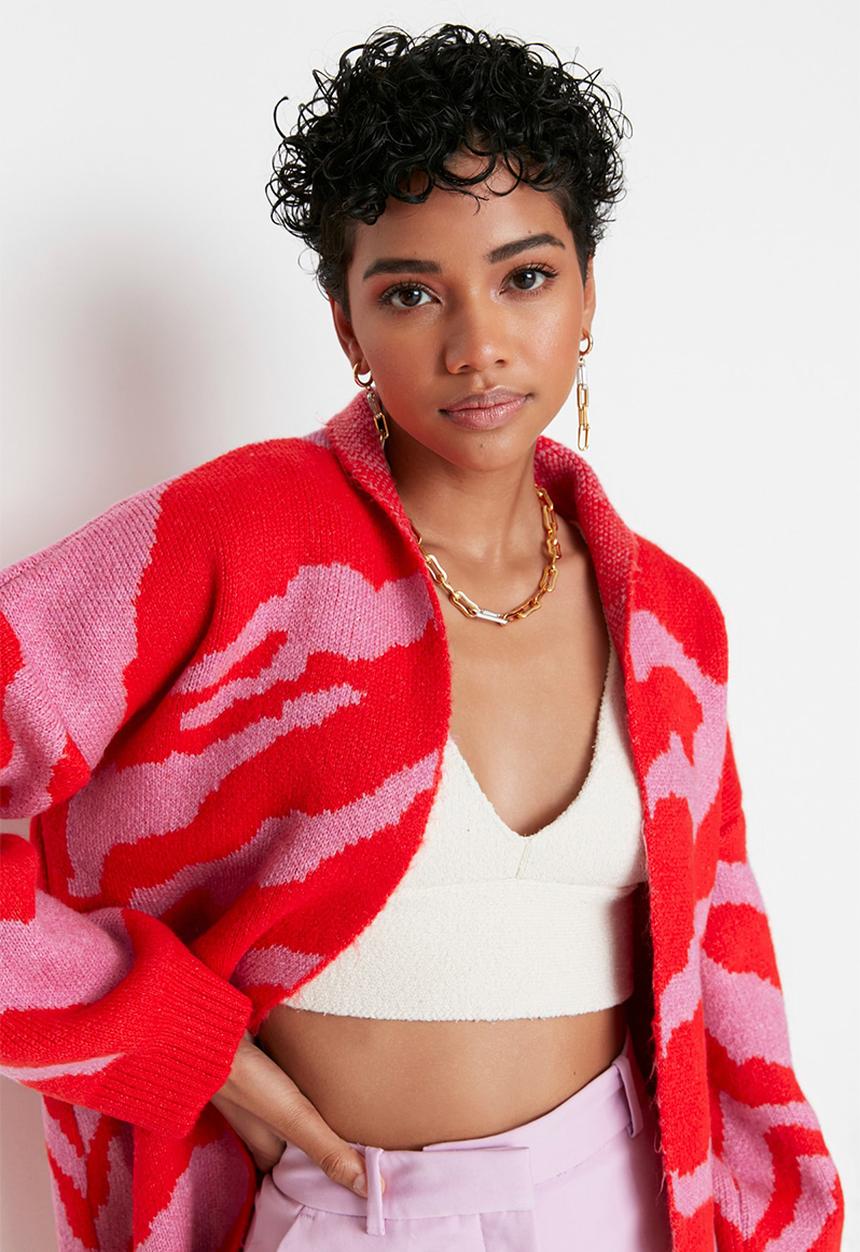 Trendyol - Jacquard knit cardigan - red
