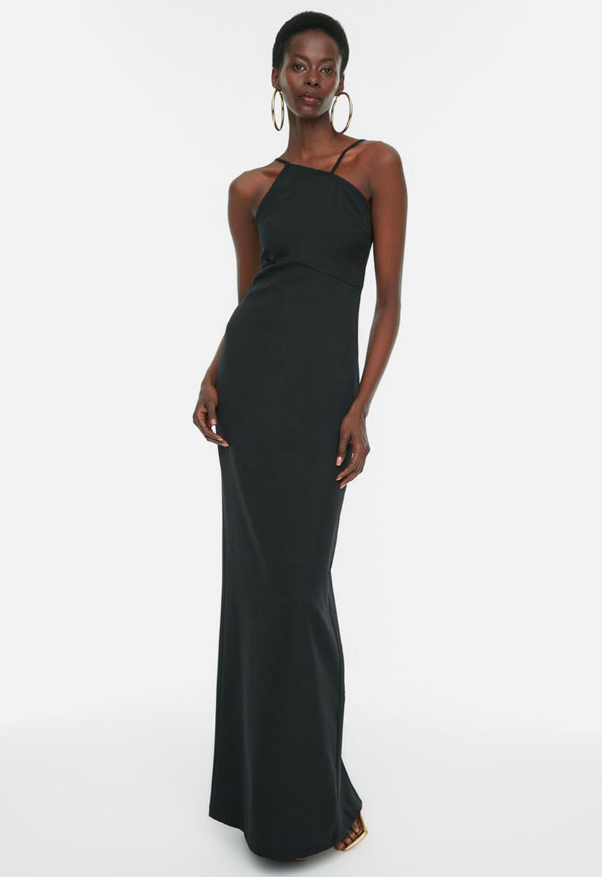 Trendyol - Asymmetrical high neck maxi dress - black