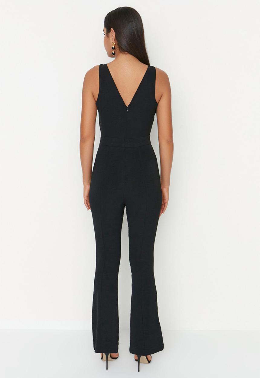 Trendyol - High neck front slit jumpsuit - black