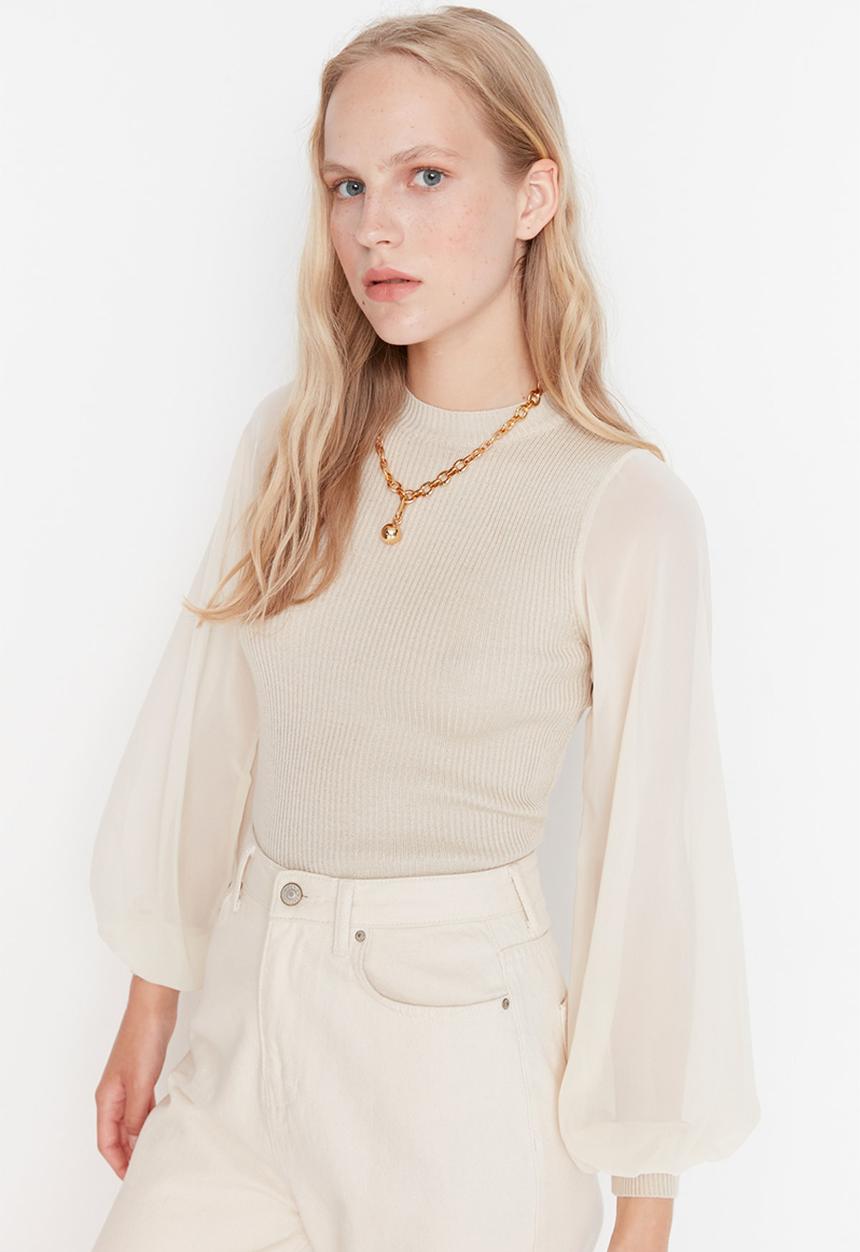 Trendyol - Chiffon sleeve sweater - stone