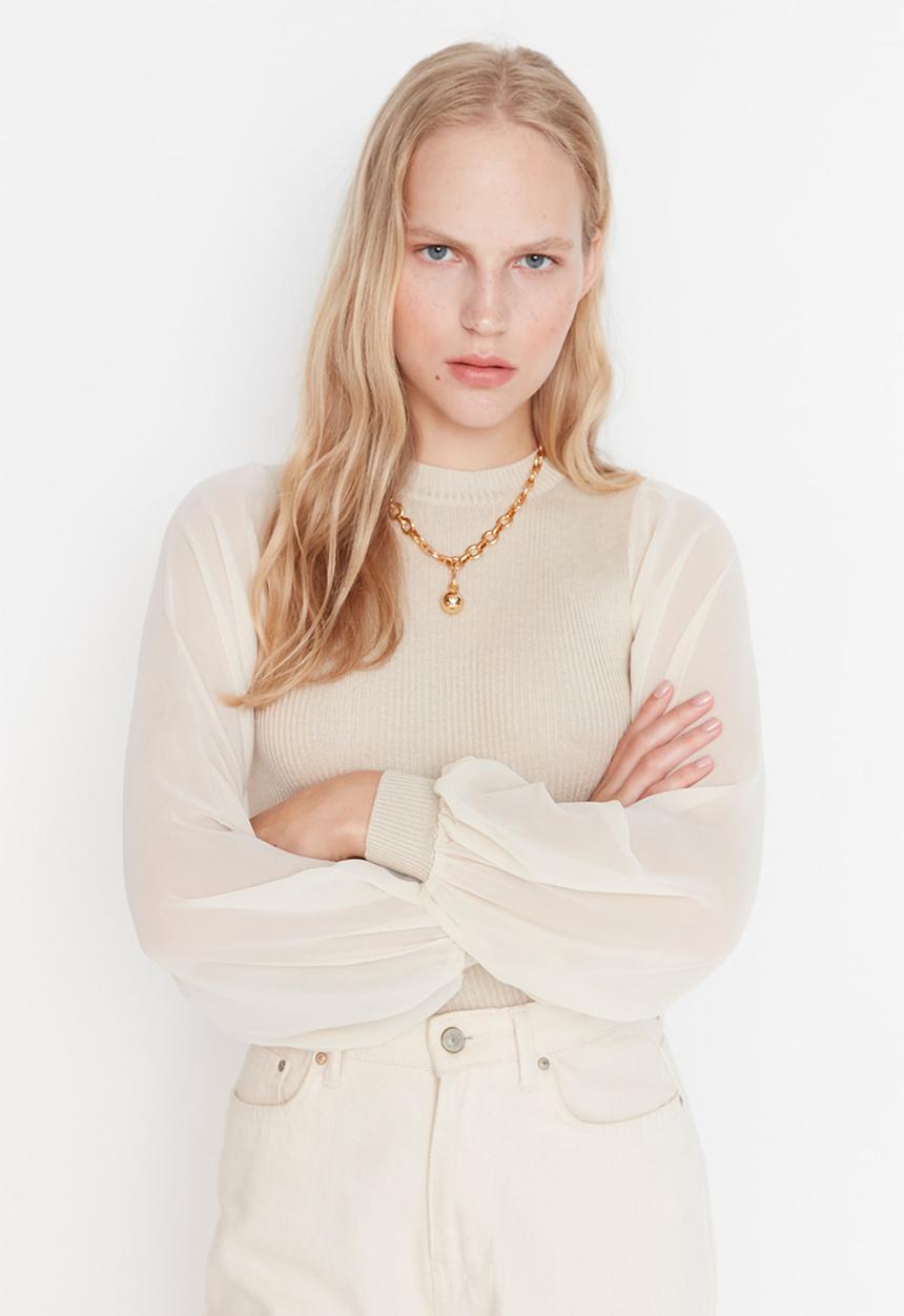 Trendyol - Chiffon sleeve sweater - stone
