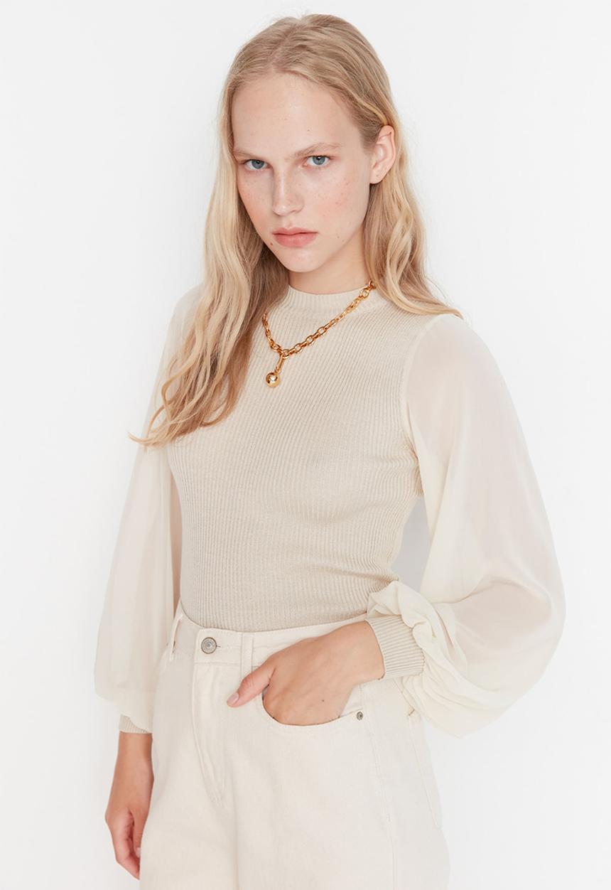 Trendyol - Chiffon sleeve sweater - stone