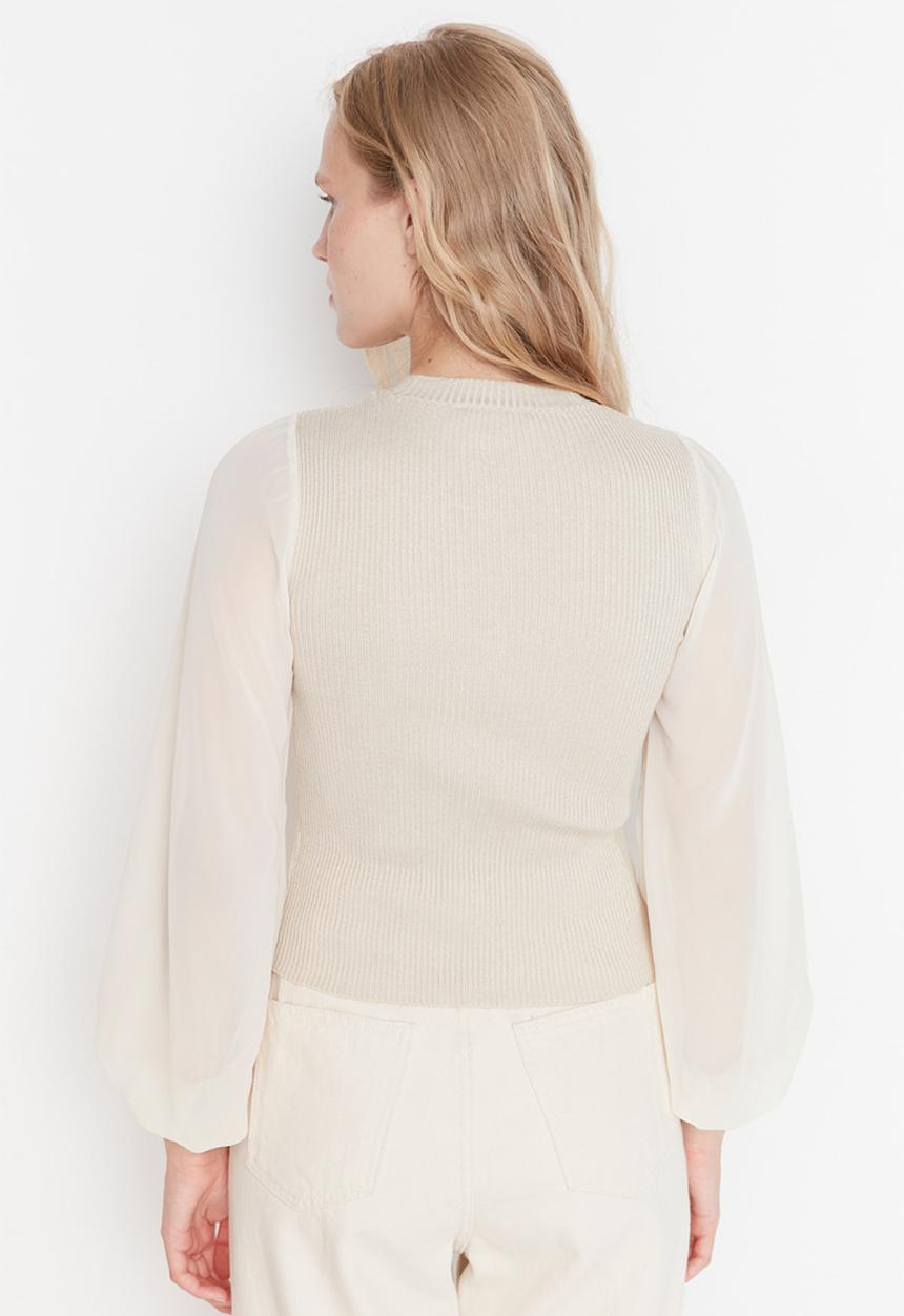 Trendyol - Chiffon sleeve sweater - stone