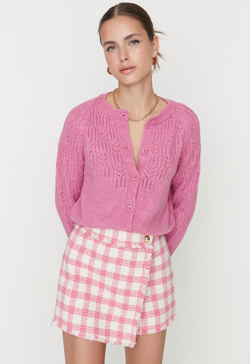 Trendyol - Buttoned knit cardigan - pink