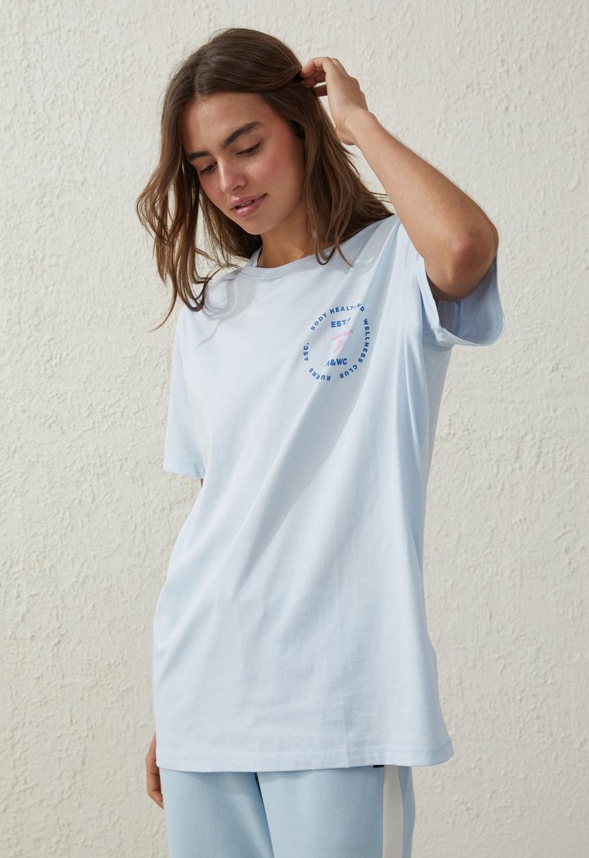 Cotton On - Active graphic T-shirt - silky blue/bhwc runners