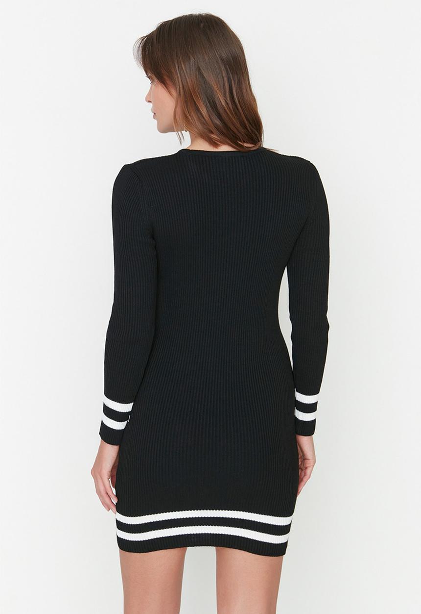 Trendyol - Striped hem knit mini dress - black
