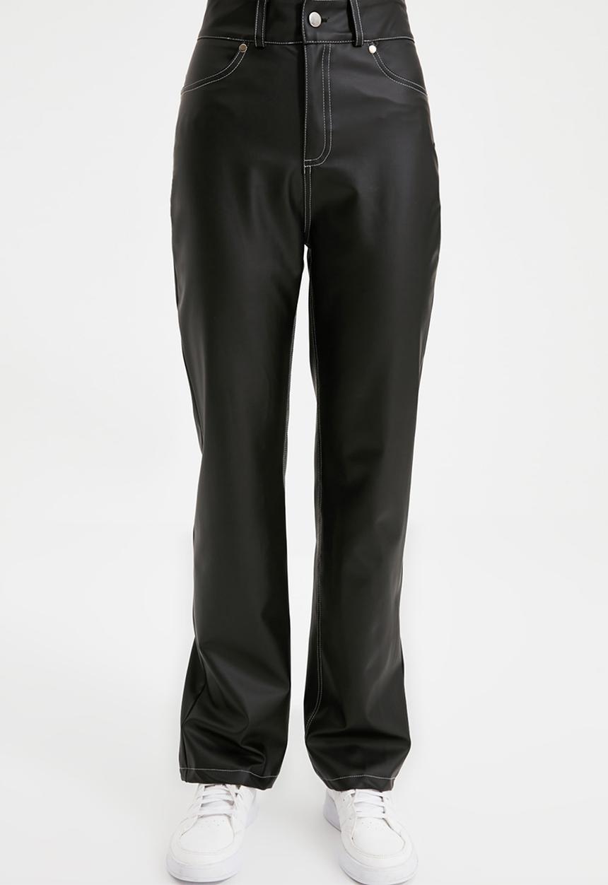Trendyol - Faux leather trousers - black