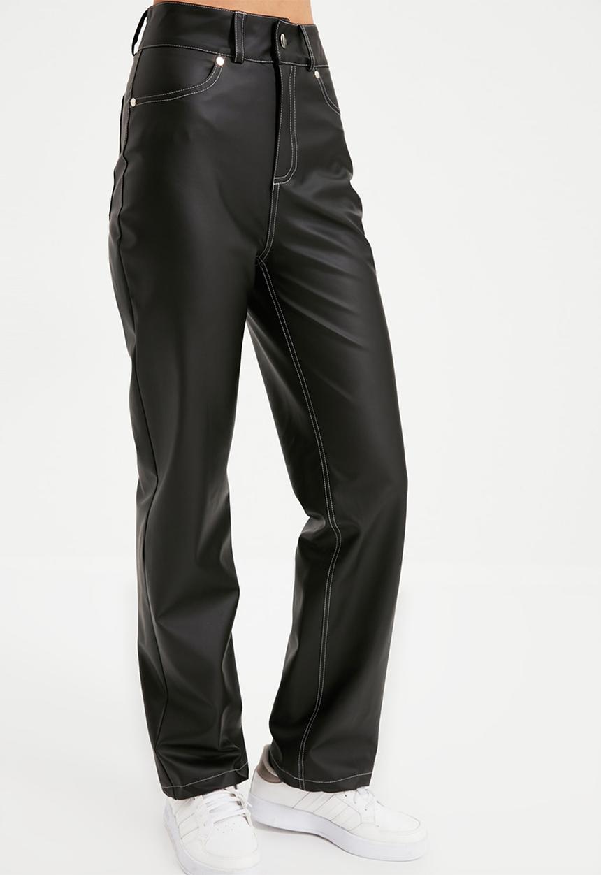 Trendyol - Faux leather trousers - black