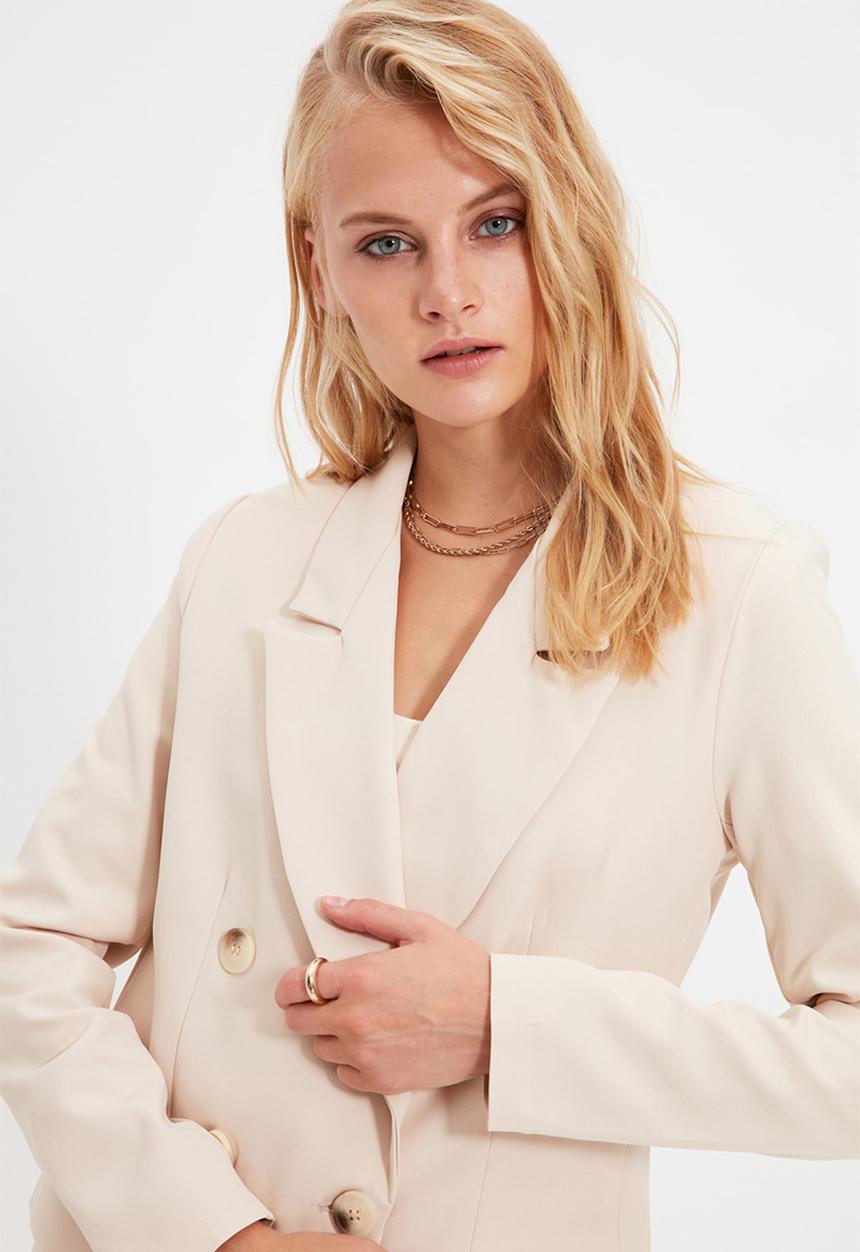Trendyol - Oversized buttoned blazer jacket - beige